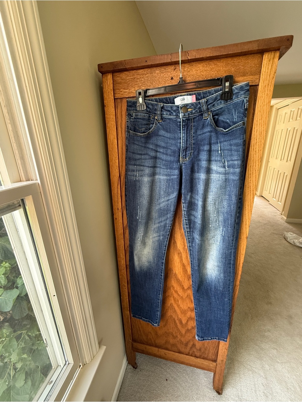 CAbi Womens High Straight Washed Blue Denim Jeans